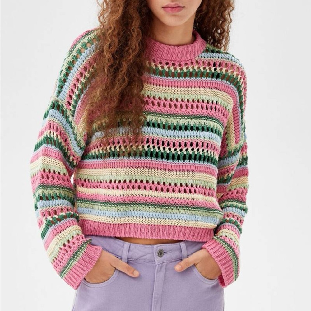 Vigoss XL - Women’s Multicolored Open-Knit Crewneck Sweater